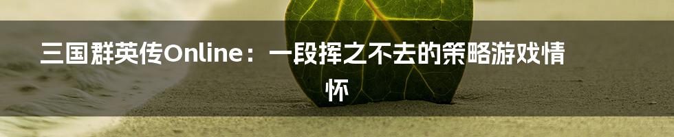 三国群英传Online:一段挥之不去的策略游戏情怀