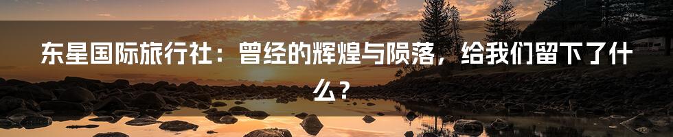 东星国际旅行社:曾经的辉煌与陨落,给我们留下了什么?