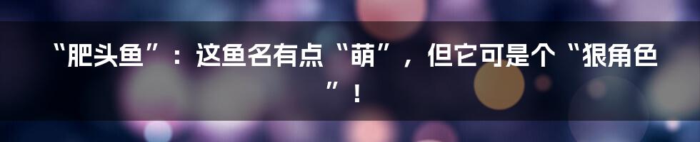 “肥头鱼”：这鱼名有点“萌”，但它可是个“狠角色”！