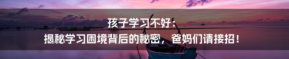 孩子学习不好: 揭秘学习困境背后的秘密,爸妈们请接招!