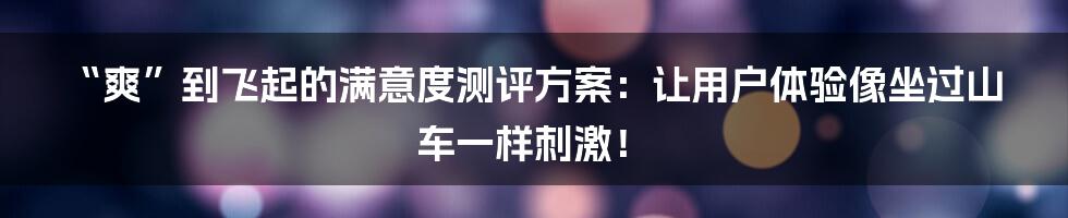 “爽”到飞起的满意度测评方案：让用户体验像坐过山车一样刺激！