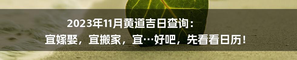 2023年11月黄道吉日查询： 宜嫁娶，宜搬家，宜…好吧，先看看日历！