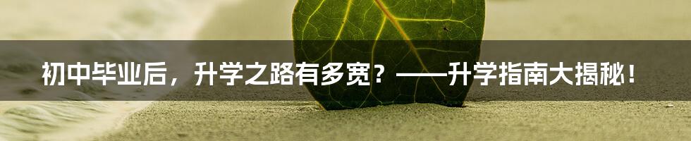 初中毕业后,升学之路有多宽?——升学指南大揭秘!