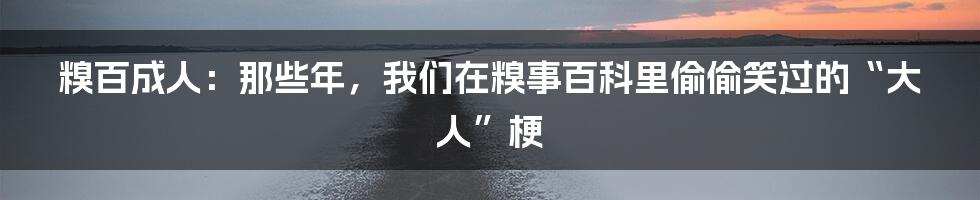 糗百成人：那些年，我们在糗事百科里偷偷笑过的“大人”梗