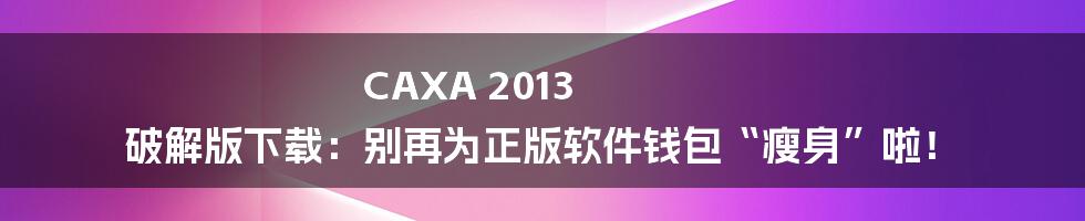 CAXA 2013 破解版下载：别再为正版软件钱包“瘦身”啦！