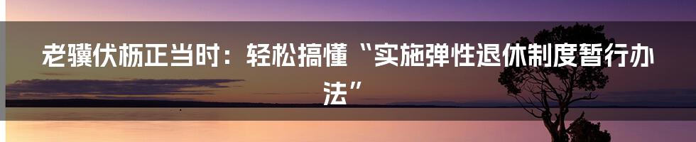老骥伏枥正当时:轻松搞懂“实施弹性退休制度暂行办法”