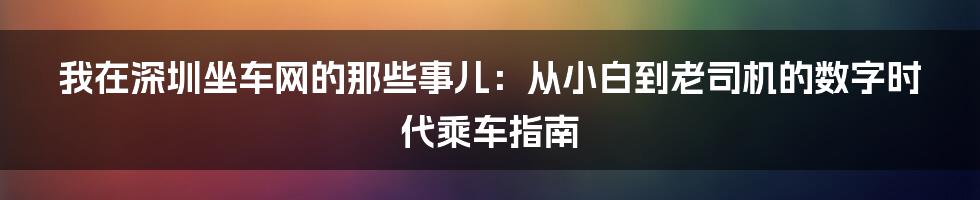我在深圳坐车网的那些事儿：从小白到老司机的数字时代乘车指南