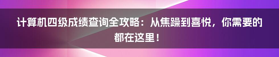 计算机四级成绩查询全攻略：从焦躁到喜悦，你需要的都在这里！