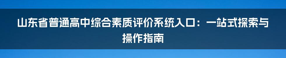 山东省普通高中综合素质评价系统入口:一站式探索与操作指南