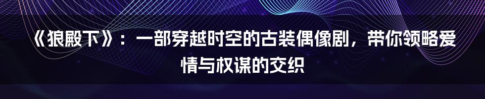 《狼殿下》:一部穿越时空的古装偶像剧,带你领略爱情与权谋的交织