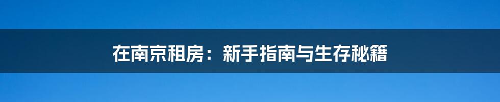 在南京租房：新手指南与生存秘籍