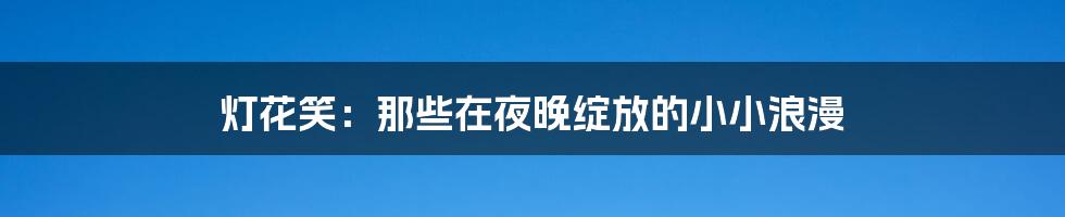 灯花笑：那些在夜晚绽放的小小浪漫