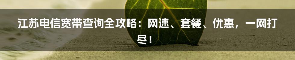 江苏电信宽带查询全攻略:网速、套餐、优惠,一网打尽!
