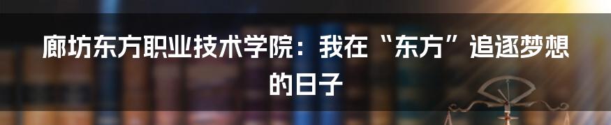 廊坊东方职业技术学院：我在“东方”追逐梦想的日子