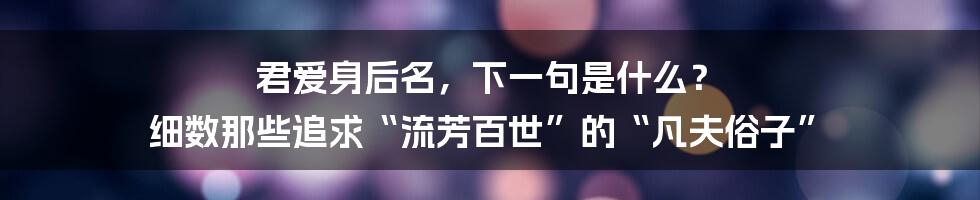 君爱身后名,下一句是什么? 细数那些追求“流芳百世”的“凡夫俗子”