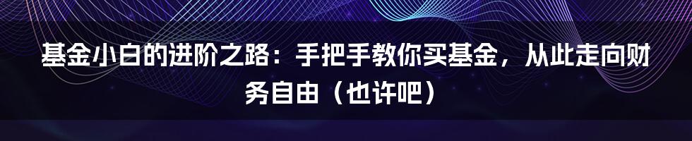 基金小白的进阶之路：手把手教你买基金，从此走向财务自由（也许吧）