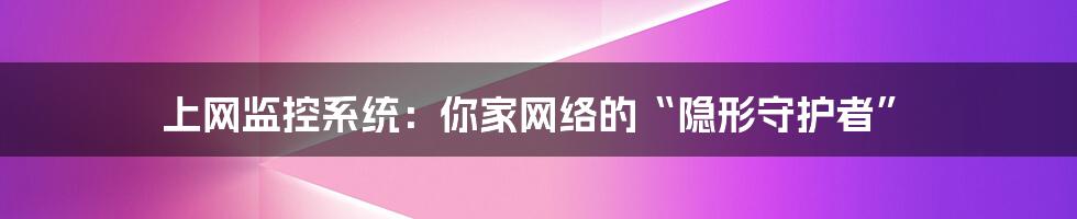 上网监控系统：你家网络的“隐形守护者”