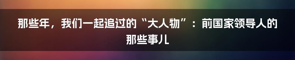 那些年，我们一起追过的“大人物”：前国家领导人的那些事儿