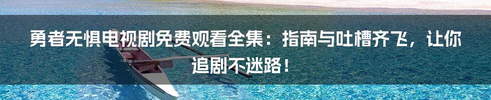 勇者无惧电视剧免费观看全集：指南与吐槽齐飞，让你追剧不迷路！