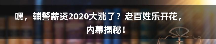嘿，辅警薪资2020大涨了？老百姓乐开花，内幕揭秘！
