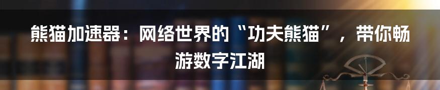 熊猫加速器:网络世界的“功夫熊猫”,带你畅游数字江湖
