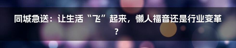 同城急送:让生活“飞”起来,懒人福音还是行业变革?