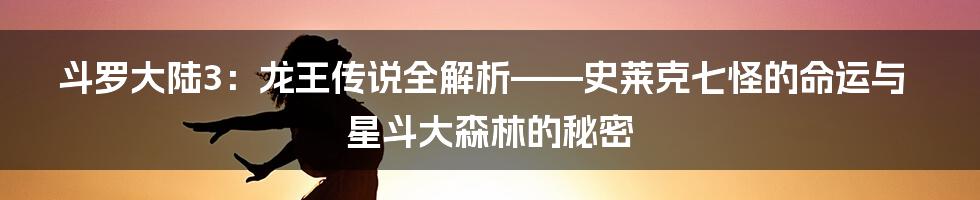 斗罗大陆3：龙王传说全解析——史莱克七怪的命运与星斗大森林的秘密