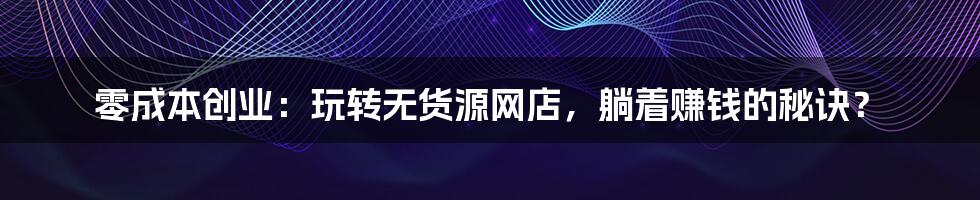 零成本创业：玩转无货源网店，躺着赚钱的秘诀？