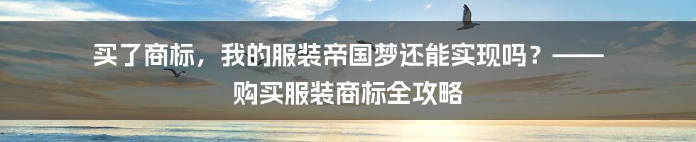 买了商标，我的服装帝国梦还能实现吗？—— 购买服装商标全攻略