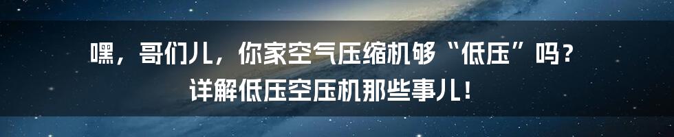 嘿,哥们儿,你家空气压缩机够“低压”吗? 详解低压空压机那些事儿!