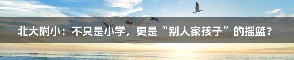 北大附小：不只是小学，更是“别人家孩子”的摇篮？