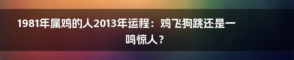 1981年属鸡的人2013年运程:鸡飞狗跳还是一鸣惊人?