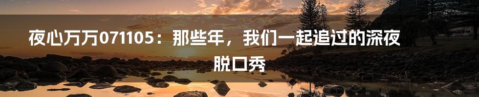 夜心万万071105:那些年,我们一起追过的深夜脱口秀