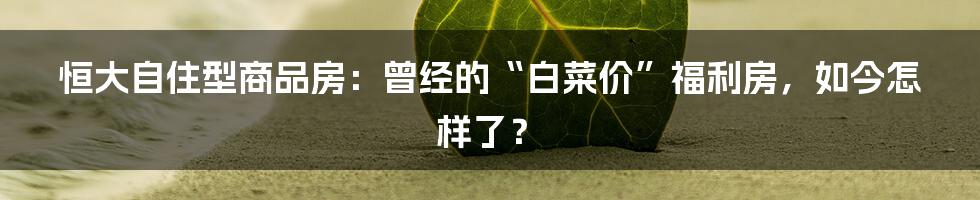恒大自住型商品房:曾经的“白菜价”福利房,如今怎样了?