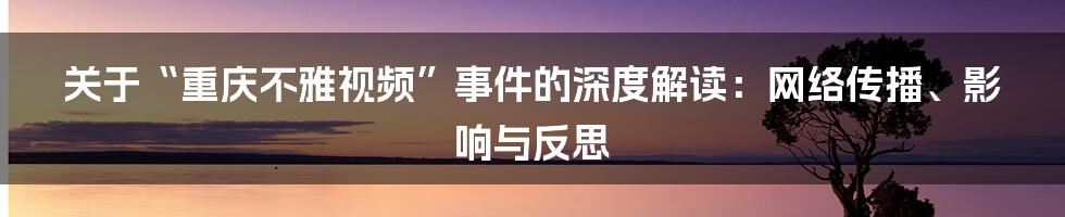 关于“重庆不雅视频”事件的深度解读:网络传播、影响与反思