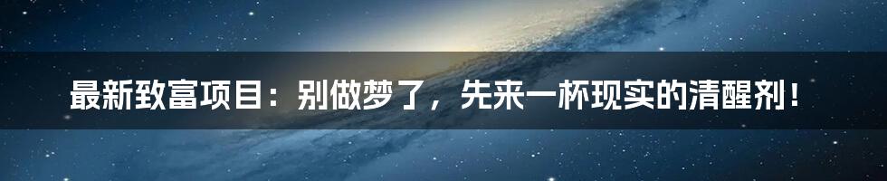最新致富项目:别做梦了,先来一杯现实的清醒剂!