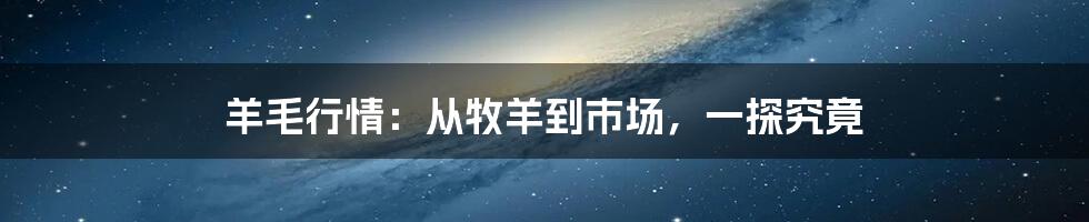 羊毛行情:从牧羊到市场,一探究竟