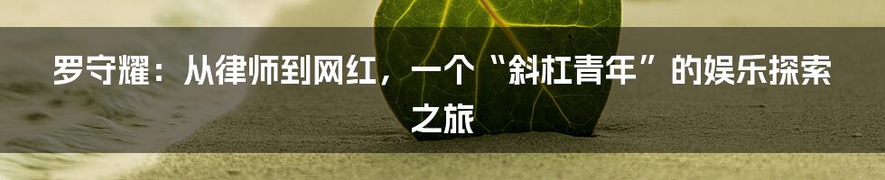 罗守耀：从律师到网红，一个“斜杠青年”的娱乐探索之旅