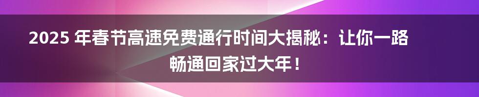 2025 年春节高速免费通行时间大揭秘：让你一路畅通回家过大年！