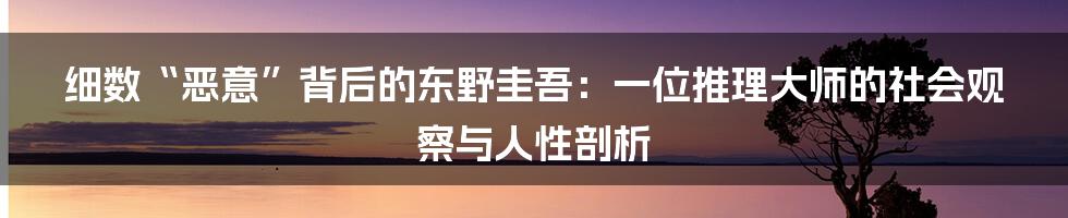 细数“恶意”背后的东野圭吾:一位推理大师的社会观察与人性剖析