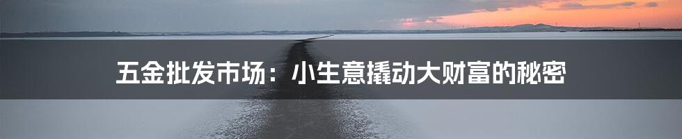 五金批发市场：小生意撬动大财富的秘密