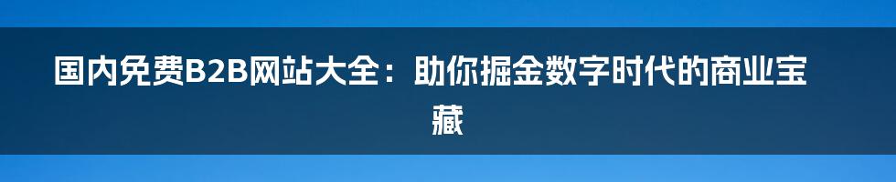 国内免费B2B网站大全:助你掘金数字时代的商业宝藏