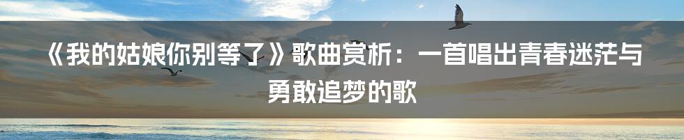 《我的姑娘你别等了》歌曲赏析：一首唱出青春迷茫与勇敢追梦的歌