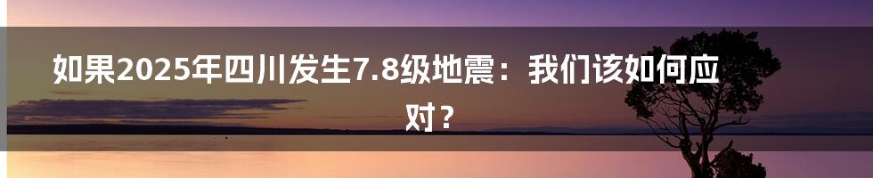 如果2025年四川发生7.8级地震:我们该如何应对?