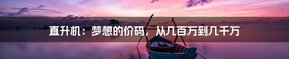直升机：梦想的价码，从几百万到几千万