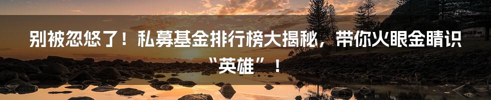 别被忽悠了！私募基金排行榜大揭秘，带你火眼金睛识“英雄”！