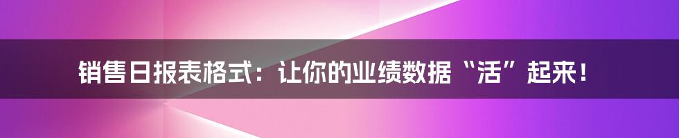 销售日报表格式:让你的业绩数据“活”起来!