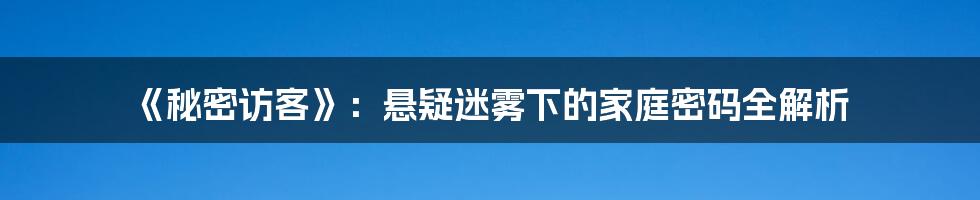 《秘密访客》：悬疑迷雾下的家庭密码全解析