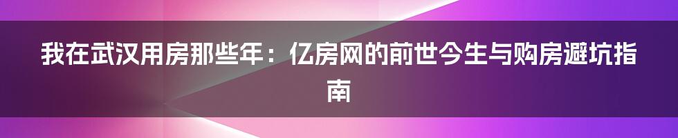 我在武汉用房那些年：亿房网的前世今生与购房避坑指南