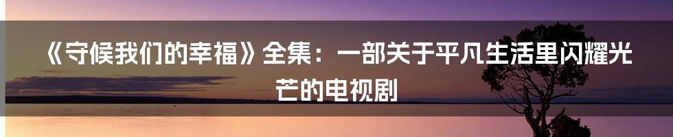 《守候我们的幸福》全集：一部关于平凡生活里闪耀光芒的电视剧